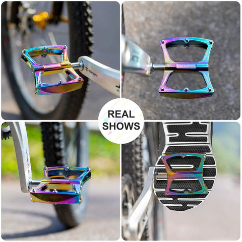 Nine Sixteenths Inch Aluminum Mountain Bike Pedals With Sealed Bearings on MTB, vibrant CNC-painted platform