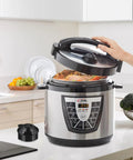Fast Install Pressure Release Valve For Power Cooker XL And 6Qt 8Qt Models in use, showing stainless steam valve.