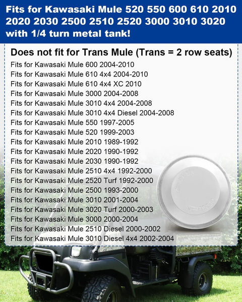 Gas fuel cap for Kawasaki Mule, metal, 1/4-turn, close-up view