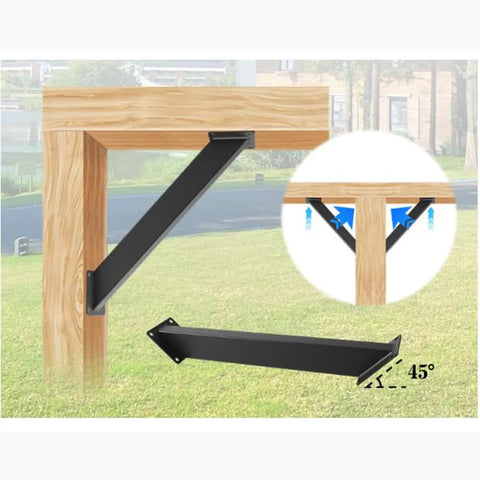 Heavy Duty 45 Degree Angle Brackets for deck support, solid steel connectors at 45 degrees, ideal for corner strength.
