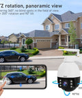 All Weather Outdoor PTZ Surveillance Camera 5MP With 5x Optical Zoom shown with smartphone app for panoramic view