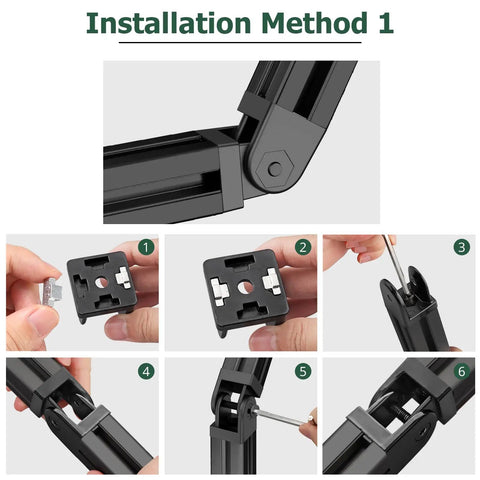 4 Pack Angle Connector Joints For 3030 Nut8 Aluminum Extrusion, 180 Degree Rotation Flexible Hinge, Easy DIY Assembly, Pro Grade Aluminum Profiles Connector Kit For EU Standard Builds, shown installed on aluminum frame