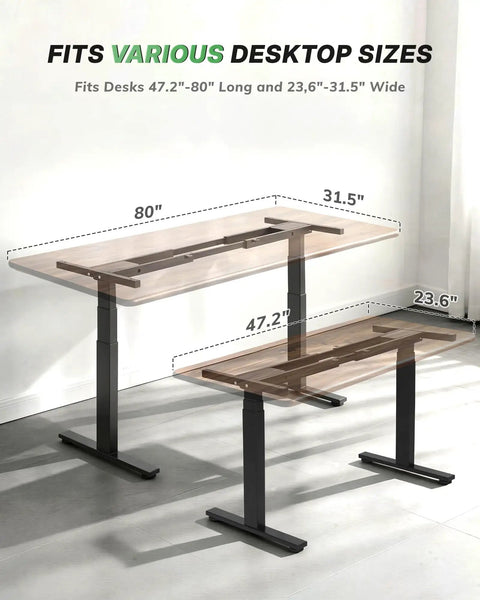 Dual Motor 3-Stage Standing Desk Frame With Electric Height Adjustment, Sit Stand DIY Desk Legs Up To 80 Inch By 31.5 Inch
