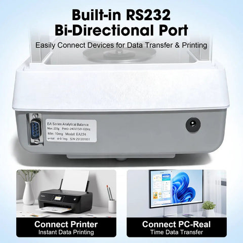 Ultra Precise Lab Workhorse 0.1 Mg Analytical Balance Digital Scale 220 G Capacity with RS232 port and connection features