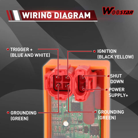 Wiring diagram of 6 Pin AC CDI Box Replacement For GY6 Scooters ATVs Go Karts Moped Quad Dune Buggy showing connection points.