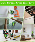 16 Line 360 Self Leveling Green Laser Level With Tripod Kit, 4D Cross Line Beams used for construction and DIY projects.