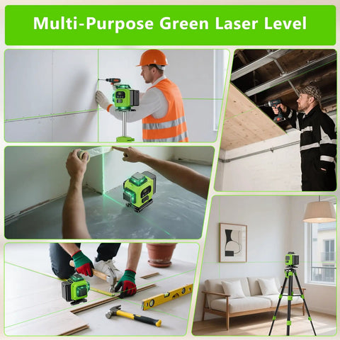 16 Line 360 Self Leveling Green Laser Level With Tripod Kit, 4D Cross Line Beams used for construction and DIY projects.
