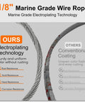 Heavy Duty 1/8 Inch Wire Cable Kit With 100 Feet Of Marine Grade 316 Steel Rope showing electroplating technology.
