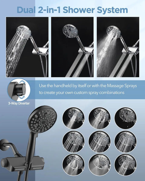 Slick Matte Black Filtered Shower Head With Handheld Combo Dual 2 In 1 Spa System High Pressure 10 Spray Modes Power Wash Massage Shower For Top Tier Bathroom Upgrades