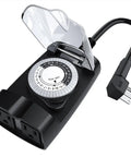 Rugged Outdoor Timer Outlet With Two Grounded Outlets 24 Hour Mechanical Dial Waterproof ETL Listed For Outdoor Lights Control