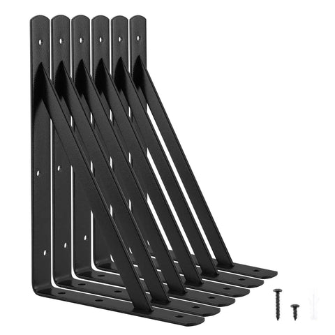 Heavy Duty Shelf Brackets 12 x 8 Inch Black Metal L Angle Brackets With Screws 10 Pack for Kitchen, Garage, and Storage Shelving