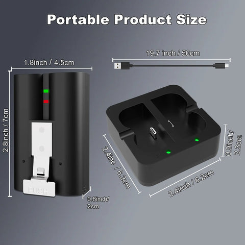 Heavy Duty Rechargeable Battery For Ring Doorbell Camera 2 Pack 7200mAh with dimensions and USB charging cable.