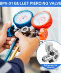 BPV-31 bullet piercing valve kit for refrigerator water line with blue and orange gauges