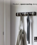 Flip Wall Mounted Coat Rack With Retractable Five Hooks Space Saving Organizer for hats, coats, bags in espresso nickel