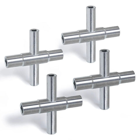 4 Way Sillcock Key Wrench Set For Faucets And Valves, Lifesaver Water Access Tool For Emergencies, Steel, 4 Pack on white background