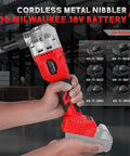 Cordless Metal Nibbler For 18V Batteries With Brushless Motor, 3 Speed Metal Cutter shown with compatible Milwaukee battery models.