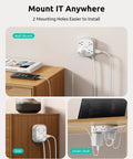 360 Degree Rotating Flat Plug Surge Protector Power Strip With 1 Foot Extension Cord For Tight Behind Furniture Spaces And Heavy Nightstands, wall mount options.