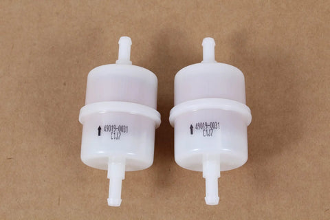 Two Pack 49019-0031 Fuel Filter Fits 730V And 850V EFI Engines, 10 Micron, Genuine OEM Replacement shown on brown background