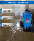Built Tough 2 Inch Submersible Trash Pump Float Switch Replacement Compatible With Tsurumi Hsz24s Hsz24s62 shown in flooded area.