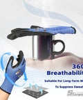 Air Skin A4 Ultra Thin Cut Resistant Work Gloves with Snug Fit Lightweight Grip holding a mug, illustrating breathability
