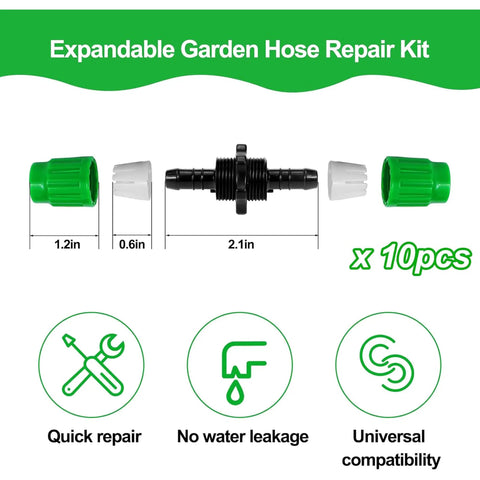 Fix Your Expandable Garden Hose Fast With This 8 Piece Repair Kit Featuring Dual Channel Female And Male Connectors Plus Metal Clamps For Secure 3/4 Or 5/8 Inch Fit No Tools Needed For Quick Leaks Fixes Today. 10pcs hose repair connectors, 2.1in black connector