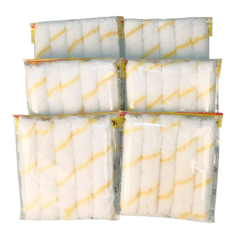 Pro Grade 6 Inch Mini Paint Roller Covers 1/2 Inch Nap Nylon Pack Of 50 in sealed packaging, arranged in two rows