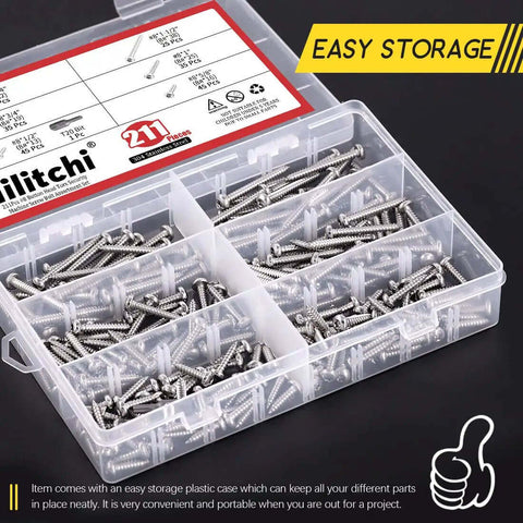 210 Pcs No 8 Stainless Steel Button Head Torx Sheet Metal Screws in plastic storage case with T20 bit