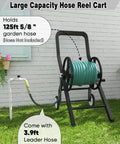 Built Tough Heavy Duty Garden Hose Reel Cart With Wheels For Outdoor Use Built From Powder Coated Steel Water Storage And Winder Holds 125 Feet Of 5/8 Inch Hose Plus 3.9 Foot Leader Hose In Black shown