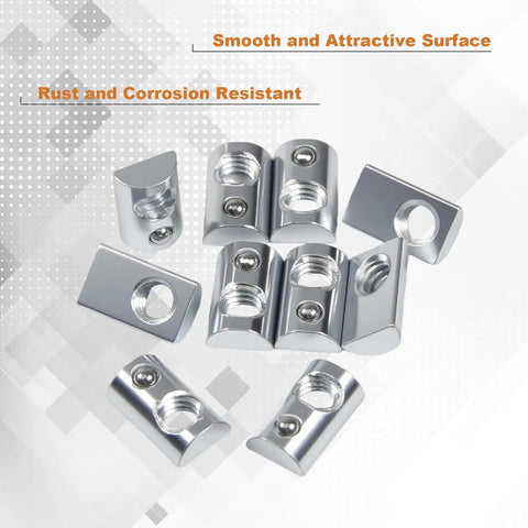 22 Pack One Quarter Inch 20 Threaded Steel Roll In T Nuts With Ball Spring For 10 Series Aluminum Extrusion Profiles T Slot Rails Rust Resistant Zinc Finish