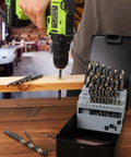 Heavy Duty HSS Drill Bit Set 1/16 To 1/2 Inch With Black And Gold Oxide Finish M2 Jobber Length Twist Bits 29-Piece With Index Case in use