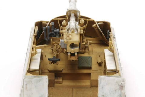 Interior view of Beefy 1/35 Nashhorn Heavy Tank Destroyer Kit with detailed fighting compartment and 8.8cm Pak 43/1 gun.