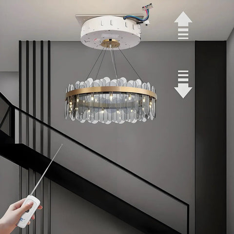 Heavy Duty Electric Chandelier Hoist Lifter System With Remote 330 Lbs Capacity for pendant lamp cleaning, showing lifting mechanism.