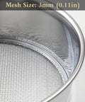 Close-up of 3mm mesh screen in 3-Piece Pro-Grade Soil Sieve Set For Bonsai And Garden Projects, 8.25 Inch Stainless Frame, Made In Japan