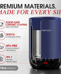 Close-up view of Smart Self Heating Coffee Mug With Advanced Temperature Control, 16 oz, stainless steel and ceramic design.