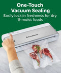 Compact Vacuum Sealer With Airtight Bags And Roll Keeps Food Fresh Up To 5X Longer sealer with hand pressing control button