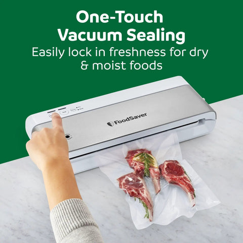 Compact Vacuum Sealer With Airtight Bags And Roll Keeps Food Fresh Up To 5X Longer sealer with hand pressing control button