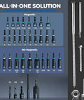 34 Piece Magnetic Nut Driver Set With Impact Driver Bits and Socket Adapters arranged with bolts and screws