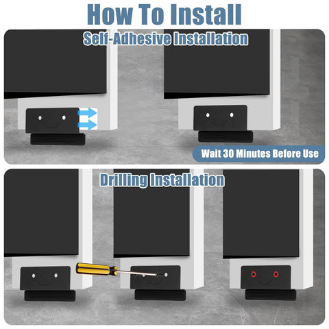 Installation guide for Foot Pull for Trash Cabinet Drawer With Touchless Hands Free Design using adhesive and screw methods.