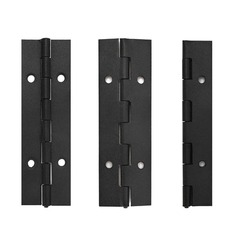 Six Pack Continuous And Piano Hinges For 4 Inch Openings In Black 304 Stainless Steel, 0.04 Inch Thick, Heavy Duty Hinges