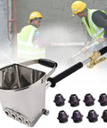 Heavy Duty Pneumatic Concrete Sprayer With Four Swappable Nozzles for fast plaster jobs, featuring stainless steel housing.