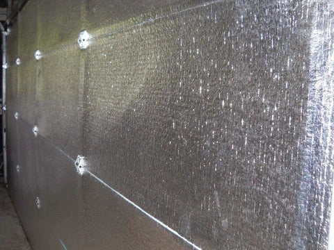 Reflective Garage Door Insulation Kit For One Car Pre Cut For 8 Panel Doors With R8 Rating One Quarter Inch Thick And New Super Heavy Duty Double Sided Foam Tape Fits 8x7 8x8 9x7 9x8 Single Doors Silver Easy Install applied on garage door panel