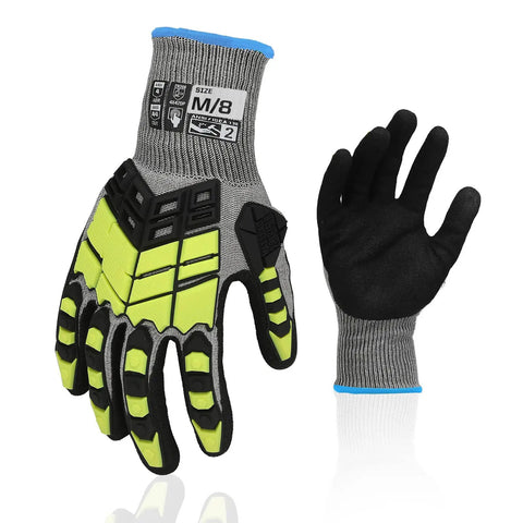 Heavy Duty Work Gloves for Men and Women, Cut Resistant Non Slip Nitrile Grip, Impact Protection, Touch Screen Compatible, ANSI Level 4, Medium