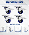 Heavy Duty 3 Inch Swivel Caster Wheels Set Of 4 including brakes, components shown with galvanized steel build for shop use.