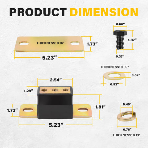 Beefy Heavy Duty Transmission Mount Bracket Kit For GM RWD Cars And 2WD Trucks Chevy Turbo Ready Replacement For TH350 TH400 And 700R4 Trans Mount Dampens Vibration Without Slacking Built Rugged For Street Easy Install, dimension diagram with bolts