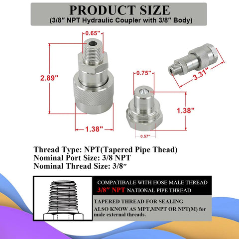 Two Pack Three Eighths NPT Hydraulic Quick Connect Disconnect Couplers 10000 PSI High Pressure Replaces Enerpac C604