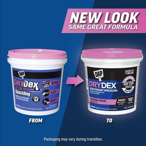 Packaging update of DryDex Dry Time Indicator Spackling For Interior And Exterior Surfaces Pink On Application Dries White Color Changing