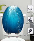 Elongated Blue ocean waves from underwater bubbles Toilet Seat with metal link, easy installation, thickened and durable design.