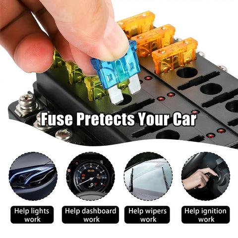 Heavy Duty Automotive Blade Fuses Assortment Kit With Puller 3 To 40 Amp Set shown replacing a blown fuse in a fuse box.