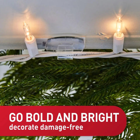 Outdoor Light Clips Set With 20 Clear Hooks And 24 Water Resistant Strips For Damage Free Hanging Of Outdoor Lights clipped to string lights