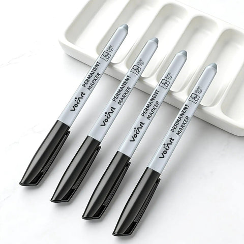 Bulk Black Permanent Markers 150 Pack With Fine Point Tips For Office And Moving displayed on a tray